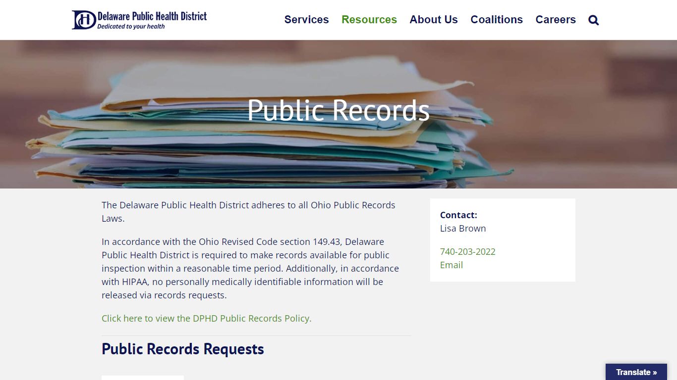 Public Records - Delaware Public Health District